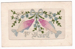 Delcampe - Carte Postale Fantaisie - 1er Avril - Poisson - Brodée - Bestickt