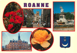 Delcampe - 42 - Roanne - Multivues - Fleurs - Blasons - Flamme Postale De Roanne - CPM - Voir Scans Recto-Verso - Roanne