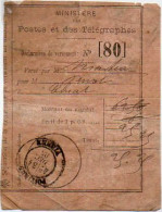 Delcampe - POITIERS Vienne Type 18 Sur Récépissé Mandat Du 31/12/1885 - Handstempel