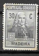 Delcampe - MADEIRA Portugal 1925, Serie Pombal Yvert 42, 30 C Gris - Madeira
