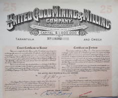 Delcampe - United Gold Mining  & Milling Company  ( Tarantula And Omega) 1908 - Mines