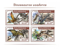 Delcampe - Mozambico 2020, Animals, Flying Dinosaurs, Fossils, 4val In BF IMPERFORATED - Préhistoriques