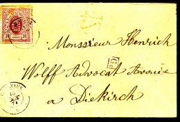 Delcampe - LUXEMBOURG 1869 ISSUE 10C ON COVER FROM CLERVAUX TO DIEKIRCH - 1859-1880 Coat Of Arms