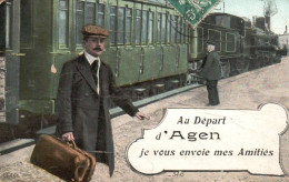 Delcampe - Au Départ De... Agen. - Je Vous Envoie Mes Amitiés.train - Agen