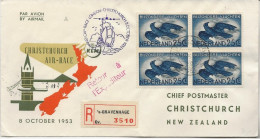 Delcampe - PAYS-BAS - LETTRE RECOMMANDEE  POSTE AERIENNE VOL SPECIAL -8 OCTOBRE 1953 -AFFRANCHIE BLOC DE 4 PA N° 14 - Poste Aérienne