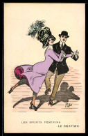 Delcampe - Künstler-AK Sign. F. Lafon: Les Sports Féminins, Le Skating - Sonstige & Ohne Zuordnung