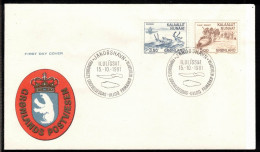Delcampe - RENTIERJAGD REINDEER HUNT RENNES WALROS WAL WHALE GREENLAND 1981 MI 131 132 FDC  Arktis Polar Animals Jagd Chasse Caza - Nager