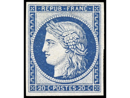 Delcampe - * FRANCIA. 20 Cts. Azul. Reimpresión De 1862. Yv.8f. Cat. 800€. - Altri & Non Classificati