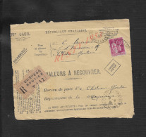 Delcampe - DOCUMENT POSTAL VALEURS A RECOUVRER EN R CHATEAU GONTIER SUR TIMBRE À C BESNARD SUR TIMBRE : - Documents De La Poste