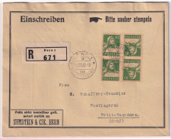 Delcampe - MiNr. K18 Kehrdruck Schweiz Im Viererblock Portogerecht Auf R-Brief Von Bern Nach Petit-Saconnex (Geneve) - Tête-bêche