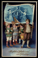 Delcampe - AK Reichsbanknote 100 Mark Auf Fahne, Kinden Musizieren Zum Geburtstage, Geld - Münzen (Abb.)