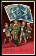 Delcampe - AK Kinder Mit Geld-Fahne, Neujahrsgruss - Münzen (Abb.)
