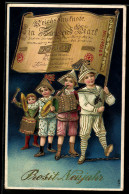 Delcampe - AK Reichsbanknote 1000 Mark Auf Fahne, Kinder Musizieren Zum Neuen Jahr, Geld - Münzen (Abb.)
