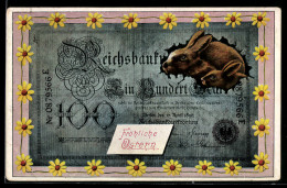 Delcampe - Künstler-AK Berlin, Hasen Durch Zerrissenen Geldschein, Ostergruss - Münzen (Abb.)