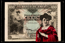 Delcampe - AK Madrid, Geldscheine Und Frauenportrait - Münzen (Abb.)