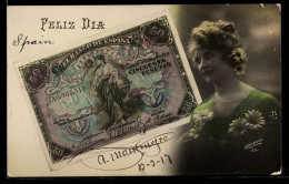 Delcampe - AK Madrid, Geldschein Und Frauenportrait - Münzen (Abb.)