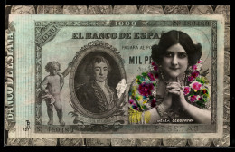 Delcampe - AK Espana, Frauenportrait Della Cleopatra Auf Geldschein - Münzen (Abb.)