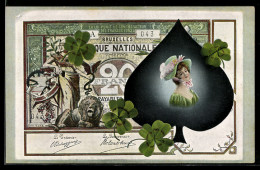 Delcampe - AK Belgische Banknote Mit Glücksklee Und Damenbüste Im Pik - Münzen (Abb.)