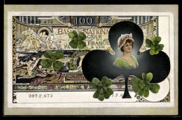 Delcampe - AK Belgischer Geldschein Mit Damenporträt Und Kleeblättern - Münzen (Abb.)