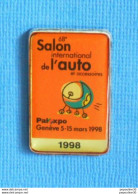 Delcampe - 1 PIN'S //  ** 68ème SALON INTERNATIONAL DE L'AUTO + ACCESSOIRES / GENÈVE 1998 / PALEXPO ** . (E.C.S. P.O.BOX BERNEX-GE) - Other & Unclassified