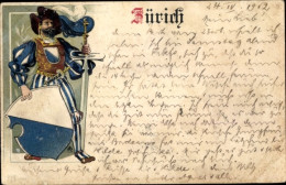 Delcampe - Lithographie Zürich Stadt Schweiz, Ritter, Blason - Sonstige & Ohne Zuordnung