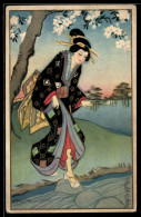 Delcampe - Künstler-AK Carlo Chiostri: Geisha überquert Einen Bach - Chiostri, Carlo