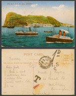 Delcampe - Gibraltar Postage Dues T. 1928 Old Colour Postcard Rock From The Bay Steam Ships - Gibraltar