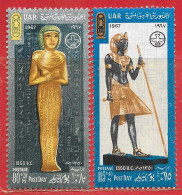 Delcampe - Egypte N°694 & 695 Statue Pharaon Pharaoh Toutankamon Tutankhamun 1967 ** - Neufs