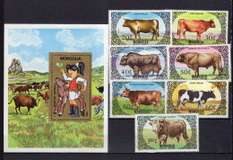 Delcampe - V0459 - MONGOLIE Yv N°1342/48 + Bf ** Bovides - Mongolei