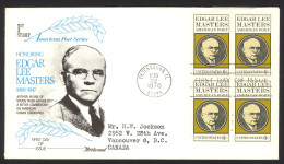 Delcampe - USA Sc# 1405 (Fleetwood) FDC Block/4 (g) 1970 8.22 Edgar Lee Masters - 1961-1970