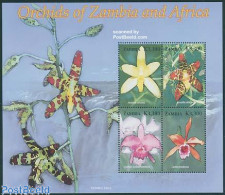 Delcampe - Zambia 2005 Orchids 4v M/s, Ansellia Africana, Mint NH, Nature - Flowers & Plants - Orchids - Zambia (1965-...)