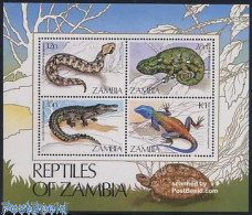 Delcampe - Zambia 1984 Reptiles S/s, Mint NH, Nature - Animals (others & Mixed) - Crocodiles - Reptiles - Snakes - Turtles - Zambia (1965-...)