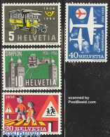 Delcampe - Switzerland 1956 Mixed Issue 4v, Mint NH, Transport - Automobiles - Aircraft & Aviation - Railways - Traffic Safety - Ungebraucht