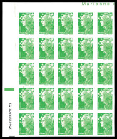 Delcampe - ** N°4229c, TVP Vert NON DENTELE Accidentel En Bloc De 25 Exemplaires Coin De Feuille Avec Numéro + RE, SUPERBE. R.R. (c - Nuovi