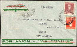 Delcampe - 1225 ARGENTINA TO CHILE AIR MAIL COVER 1935 CORDOBA - CORRAL - Briefe U. Dokumente