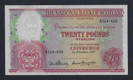 Delcampe - SCOTLAND THE NATIONAL BANK 20 POUNDS 1957 P-263 AUNC RARE - 20 Pounds