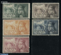 Delcampe - Spain 1951 Stamp Day, Isabella I 5v, Unused (hinged), History - Kings & Queens (Royalty) - Stamp Day - Neufs