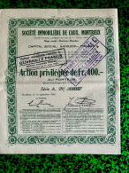 Delcampe - Sté  IMMOBILIÈRE  De  CAUX ,  MONTREUX  ----------   Action  Privilégiée  De  400 Frs - Industrie