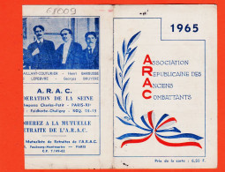 Delcampe - 12284 ️ Carte Membre ARAC 1965 DUMET Pavillon-Bois ◉ Association Republicaine Anciens Combattants Victimes Guerre UFAC - Documents