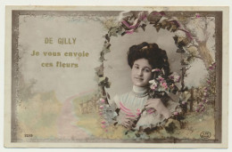 Delcampe - GILLY - Carte Fantaisie Femme  Fleurs  - Je Vous Envoie Ces Fleurs ... - Charleroi