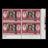 Delcampe - Bermuda 1972 (MLH) 15c Royal Silver Wedding Plate 1C–1C–1C–1C–1C–1C Block –– - Bermuda