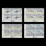 Delcampe - Pitcairn Islands 1992 (MNH) Sharks Traffic Light/plate 1B–1B–1B–1B Blocks - Pitcairn