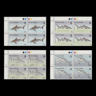 Delcampe - Pitcairn Islands 1992 (MNH) Sharks Traffic Light/plate 1A–1A–1A–1A Blocks - Pitcairn
