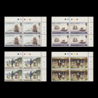 Delcampe - Pitcairn Islands 1983 (MNH) Folger's Discovery Plate 1A–1A–1A–1A–1A Blocks - Pitcairninsel
