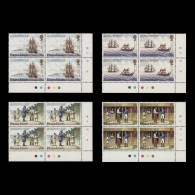 Delcampe - Pitcairn Islands 1983 (MNH) Folger's Discovery Plate 1B–1B–1B–1B–1B Blocks - Pitcairninsel