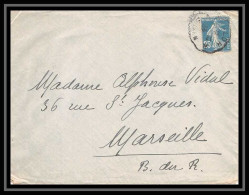 Delcampe - 05057 Lettre Cover Bouches Du Rhone N°140 Semeuse Marseille Ambulant Toulon 1912 - Bahnpost