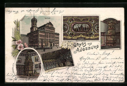 Delcampe - Lithographie Augsburg, Rathaus, Inneres Goldner Saal, Decke - Augsburg