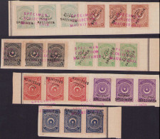Delcampe - SPE TURQUIE - Taxe - 668+671/3 + 675/77, 7 Bandes De 3 Sur Feuille D'album UPU, Surcharge Turque Noire "spécimen" + Surc - Altri & Non Classificati