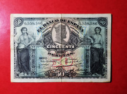 Delcampe - SELLO EN SECO** CLASICO ALEGORIAS BILLETE 50 PESETAS 1907 MBC / VF+ RARE VINTAGE SPAIN BANKNOTE ROUND EMBOSSED* - 50 Pesetas