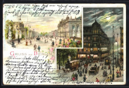 Delcampe - Lithographie Berlin, Ruhmeshalle An Der Schlossbrücke, Unter Den Linden Ecke Friedrichstrasse - Mitte